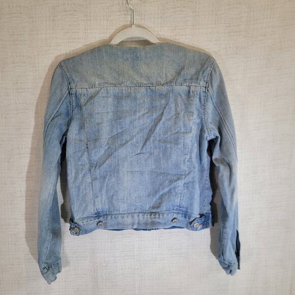 Paul Smith Italy Denim Jean Jacket Womens Large Cropped V Neck Light Wash Pocket - Picture 5 of 10